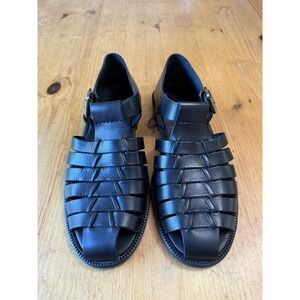 Tommy Bahama Black Woven Leather Fisherman Sandals Buckle Men's 9 Made In Italy